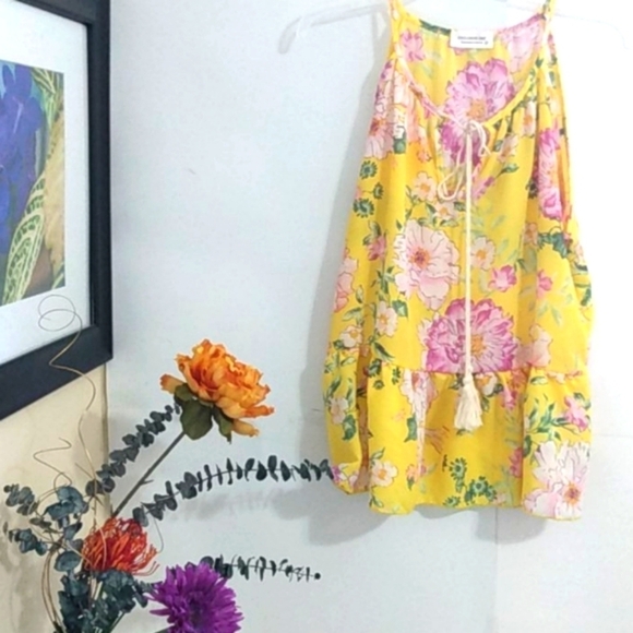 EXCLUSIVE ONE YELLOW FLORAL FLUTTER HEM TANK SZ SM - Picture 11 of 11